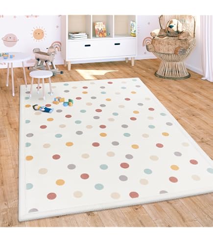 Jimri Tapis pour Chambre d'enfant - Tapis pour Chambre d'enfant, Tapis pour Enfant, Ours, Panda, Pois, cœur, Ballon - Beige crème - Dimensions : 80 x 150 cm