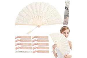 OHSN Abanicos Para Novias Abanico Novia Boda Plegable Bambú Nupcial Regalo Adecuado Para la Decoración De Bodas o Fiestas Hecho de Encaje y Bambú Contiene 1Abanico Mano 11 Muñequeras 1Bolsa Almacenamiento