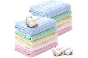 Zuimei 10 Pack Muslin Cloths For Baby Muslin Squares Baby Washcloths Natural Cotton Baby Wipes Baby Essentials for Newborn Baby Wiping Bathing Feeding