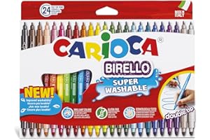 CARIOCA Pennarelli Birello, Pennarelli Colorati per Bambini, con Doppia Punta, Fine e Media, Super Lavabili, Inchiostro Atossico, Colori Assortiti, 24 Pezzi