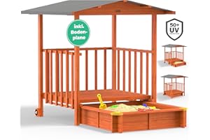 Spielwerk® Merle Sandpit Sun Canopy 143 x 130 x 130 cm Porch 95 x 95 x 20 cm UV Protection Sandbox