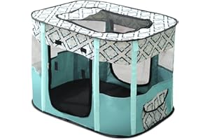 FLOVIPPET Parque para Mascotas Portátil, Corralito Rectangular para Perros, Recinto Plegable para Gatos Conejos Cachorros, Caseta Cama para Gatos para Uso en Interiores y Exteriores (Verde, XXL)