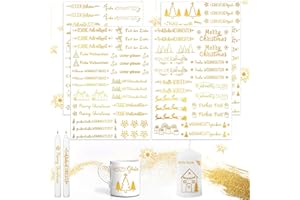 AOIUENOK Kerzentatoos für Weihnachten - 4 PCS A5 Glitzer Gold Tattoo, Tattoofolie, Blattgold Kerzenfolie, Wasserschiebefolie zum Dekorieren, Geschenk (A)