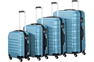 Zelsius Juego de Maletas Rígidas de 4 Piezas | Maleta Rígida ABS con Cerradura de Combinación, Ruedas Dobles y División Interior | Juego de Maletas con Cerradura | Maleta de Mano, Mediana, Grande