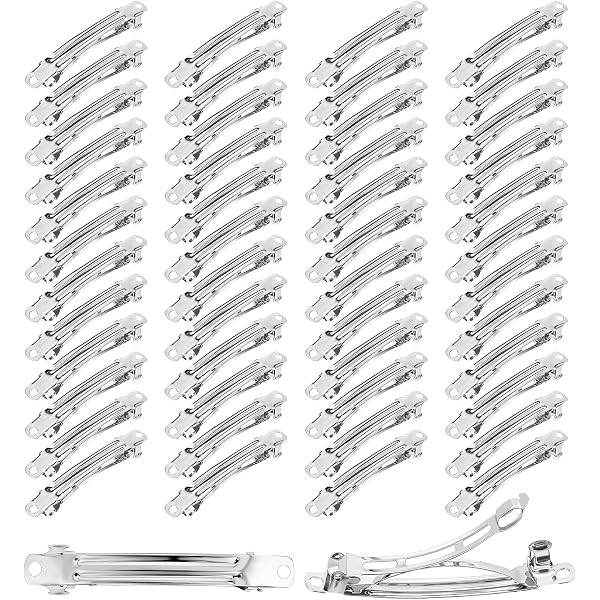 SUNNYCLUE 50 Stück Silberne Französische Haarspangen - Blanko Metallclips Für DIY, 5,9 Cm