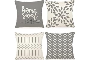 YCOLL Fundas de Cojín, Funda de Almohada del Sofá Throw Cojín Decoración Almohada Funda de Almohada de Lino de la Cubierta Decorativo para Sala de Estar Sofás 45 x 45cm Juego de 4 (Gris)