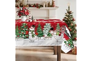 Arquiel Mantel Rectangle, Navidad Muñeco De Nieve Árbol Granjahouse Mantel Impermeable Antimanchas Lavable Duradera Verde para Cocina Comedor Fiestas Primavera Verano(264X152Cm)