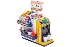 Baroni Toys Supermercado Self Checkout Interactivo con Escáner Electrónico, Caja Registradora Juguete Educativo con Funciones Realistas, 46 Piezas Incluidas