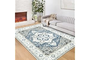 LuxFocus Vintage kwiatowy dywan do salonu, dywaniki kuchenne, antypoślizgowe, można prać w pralce, krótkie runo, mata podłogowa, miękki dywan retro, beżowy, niebieski, 80 x 150 cm