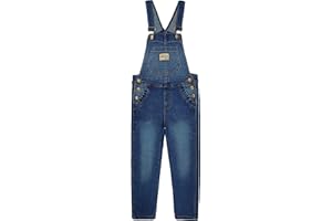 KIDSCOOL SPACE Salopette di jeans per ragazze, Tuta elasticizzata morbida con tasche con patta per bavaglino lavata