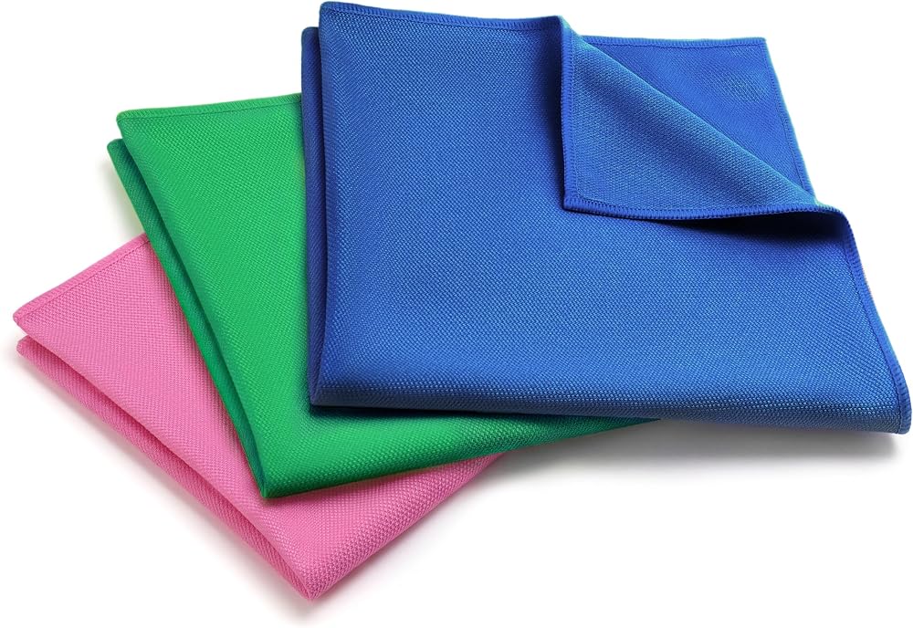 Silva Ultrafiber Premium Mikrofiber Cam Bezi Üçlü Set 40x40 cm - Hav ve İz Bırakmayan Cam Silme Bezi, Deterjansız Sadece Suyla Temizlik, Ayna Ekran Çelik ve Oto Camı İçin, Yeşil Mavi Pembe