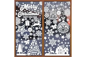 BOFYTR 192 PCS Christmas Window Stickers, 9 Sheets Reusable Christmas Window Decorations for Glass, Xmas PVC Snowflake Window Stickers White for Xmas Window Decorations Double Sided
