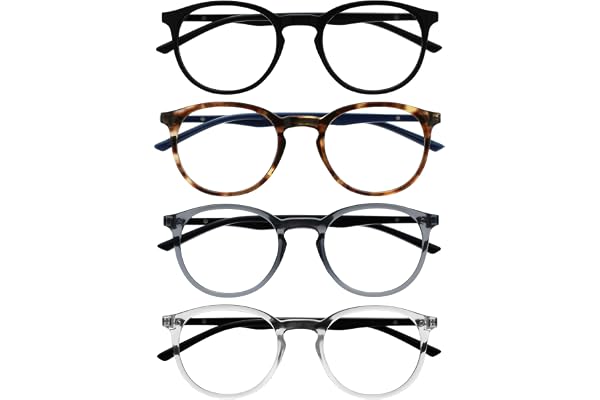 OPULIZE Met Lunettes de Lecture Pack de 3 Montures Rondes et Minces Charnières à Ressort Anti-Rayures Noir Marron Gris Transparente Hommes Femmes RRRR60-127C +1.50