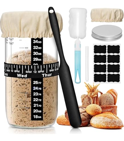 BEWOS Sauerteig Starter Set - 11-teilig Mit 34 Unzen Glas & Zubehör
