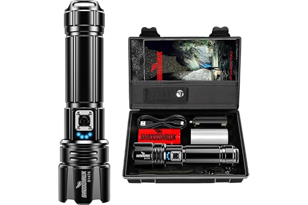 Shadowhawk Flash Light Led Torch, 20000 Lumens Flashlight Bright Light Torch, XHP70.2 Hand Torch Light Rechargeable USB Tactical, Waterproof Portable Torch Light for Trekking Hunting Emergency