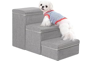 Uross Dog Stairs with Storage 3-Steps, Pet Steps for Small Medium Large Dogs, Pet Stairs to Bed for Old Dog Cats, Pets Puppy Steps for Couch (Grey)