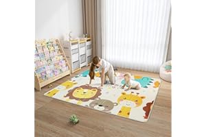 BanaSuper 180x200x1cm Baby XPE Tappetino da Gioco Pieghevole per Bambini Tappetino in Schiuma per Strisciare Impermeabile BPA Gratuito Non Tossico Bambini Portatile Tappetino Reversibile (Animale)