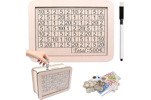 Y.A. LOTUS Tirelire avec Compteur pour 500 Euros, marquage Amovible en Bois – Caisse à Monnaie réutilisable avec Cible à Cocher