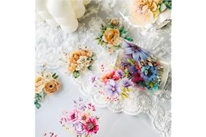 Arpaper Washi Tape Set 3 Rotoli PET Adesivi Scrapbooking Stickers Decorativo con Fiori Tape Nastro Adesivo Decorativo per Bullet Journal, Album Fai da Te,Diario Proiettile, Artigianato（Fiore