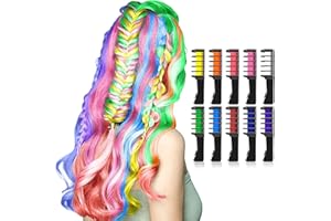 Haarkreide für Mädchen, Kastiny 10 Stück Haarfarbe Kamm, Temporär Haarfarbe Kreide Kamm für Kinder Haarfärbemittel, Party und Cosplay, mit 4 Glitzertuben & 32 Schablonen