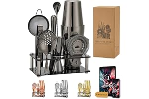 Jettory Boston Shaker Set – Set shaker da cocktail in acciaio inossidabile da 10 pezzi con base acrilica, colino da bar, pinza per ghiaccio, cucchiaio da bar, misurino, pestello – Perfetto per il bar