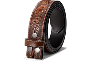 WERFORU Męski pasek ze skóry westernowej, bez klamry, 3,8 cm, w stylu vintage, zapasowy pasek kowbojski, skórzany pasek z klamrą zatrzaskową