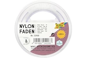 folia 12930 - Fil de nylon sur bobine, transparent, env 0,3 mm x 100 m, capacité de charge 2,5 kg, fil à peine visible, idéal pour mobiles, bijoux, décoration