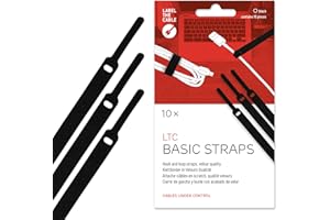 LABEL THE CABLE Clip Fermacavi a Strappo - Fascette Cavi con Nastro a Strappo - Organizer Cavi - 17 cm - LTC BASIC STRAPS - Confezione da 10 - Nero - LTC 1110