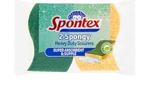 Spontex 2 Spongy Heavy Duty Scourers, Yellow Spongegreen Scourer