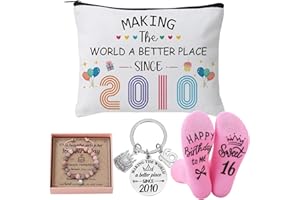 ViEinkaufen 16th Birthday Gifts for Girls,Sweet 16th Birthday Gifts for Her Makeup Bag Inspirational Keyring and Socks for 16 Year Old Girls,Sweet Presents for Sister Daughter Granddaughter Friend