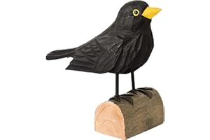 your castle Pájaro decorativo, mirlo hecho a mano en madera de tilo, en caja de regalo, 11 x 12 cm