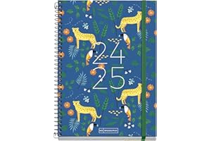 Miquelrius - Agenda Escolar 2024-2025, Septiembre 24 a Junio 25, 155 x 215 mm, Agenda Día Página, Cubierta Cartón Forrado, Agenda 2024 2025, Espiral Metálico Negro, Español e Inglés, Selva