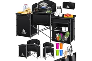 ‎KESSER KESSER® Campingküche | Inkl. Tragetasche & Becherset | Campingschrank Faltschrank | mit Aluminiumgestell | Reiseküche | Küchenbox | Zeltschrank | Outdoor Camping Küche | Schwarz/Schwarz | Typ Big