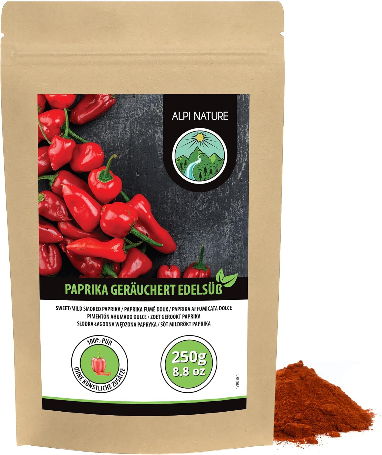 Alpi Nature Paprika Doux Fumé en Poudre 250g, Poudre de Poivrons Rouges Moulus, Paprika Fumé Doux