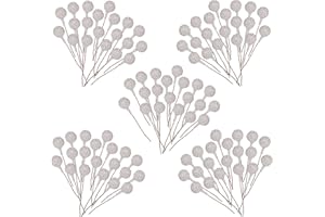 HONGCI 100 Pcs Christmas Holly Berries Artificial Frosted Silver Holly Berries,Christmas Berries Silver Berry Stems for Wreath Decorations Craft Christmas,Xmas Tree,Garland DIY Craft Party Decor Wire Berries