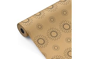Bobina papel de regalo, rollo grande 62cm x 100m •KRAFT GIRASOLES• Ideal para: Tiendas Negocios Comercios Envolver regalos Cumpleaños Baby Shower Bodas Decoración [FP Fiesta Paper]