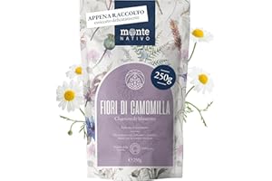Fiori di camomilla secchi Monte Nativo (250g) - Erbe aromatiche senza additivi - Infusi e tisane per la tazza di tè più deliziosa - Raccolte ed Essiccate Delicatamente - Herbal Tea
