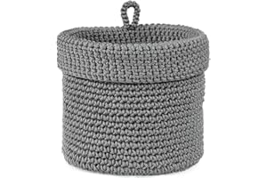 MOMO WAY Cestino decorativo grigio, Organizzatore Scatole 17x17cm, Cestino all'uncinetto per piccoli oggetti e cosmetici, Ideale come Cestino di Stoccaggio per casa, bagno, armadio