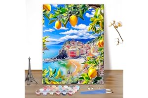 MEIYUDA Paint by Numbers Kits for Adult Lemon, Seaside DIY Canvas Oil Painting Kit for Adult or Beginner, Paint by Numbers Home Wall Decor 40x50cm(Without Frame)