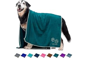 Lucky Paws® Serviette pour chien - 140 x 70 cm - En microfibre super absorbante - Séchage rapide - Super douce - Bleu sarcelle - Extra large - 140 x 70 cm