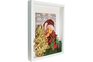 BD ART Marco 28 x 35 cm Box 3D para Fotos Color Blanco con Paspartu para fotos 20 x 25 cm. Frente de Vidrio.