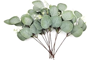ZWFSDM 12 Pcs Eucalyptus Artificial Flowers, Plastic Eucalyptus Stem Leaves Branches, Decorative Faux Fake Green Bouquets Foliages Plants for Wedding, Garden, Home, Outdoor Indoor Decoration