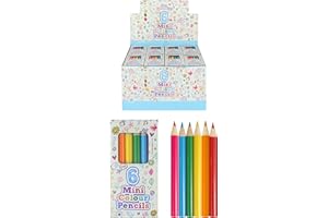HENBRANDT Mini Kids Colouring Pencils Pack of 6 Assorted Colours Children’s Stocking Fillers Wedding Activity Pack Birthday Loot Bag Party Favours Boys and Girls Unisex