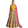 Miss Ethnik Women's Yellow Faux Georgette Stitched Top with Dupatta Full Sleeve Embroidered Anarkali Gown (ME-1183)