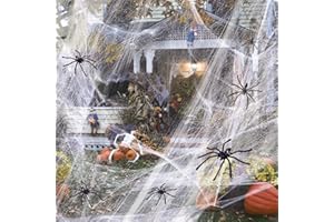 TENUEVO Halloween Spinnennetz Dekoration 120g, Halloween Deko Spinnennetz mit 30pcs Fake Spinnen, dehnbar Halloween Spinnweben Dekorationen für Kamin Tür Karneval Halloween Party 600 Sqft