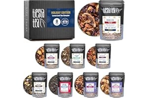 TIESTA TEA - Holiday Tea Sampler Dry Flight Set | High to No Caffeine Hot & Iced Tea | Premium Loose Leaf Tea Sample with Black, Herbal, Fruit & Hibiscus Tea Blends - 8 Resealable Sample Pouches