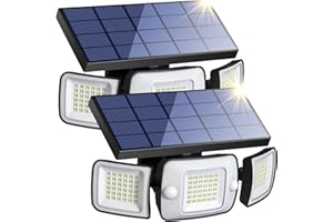 intelamp Foco Solar Exterior Luz Solar Exterior Focos Led Solares Potente 6000mAh Batería Luces Solares 1200LM con Sensor de Movimiento Garajes Luces de Jardin (2 paquetes)