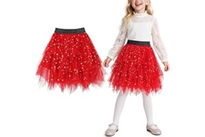 Keyck Falda de Tutú para Niñas, Elegante Tutu Faldas Ballet con Estrella Lentejuelas, 3 Capas Elástica Disfraz de Princesa Carnaval Cumpleaños Party Halloween Fiesta 5-12 Años