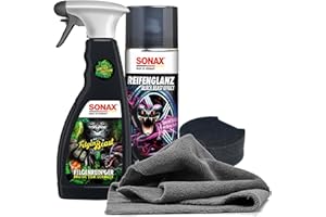 AUTOPFLEGE Juego de cuidado y cuidado de llantas para coche, edición especial de Sonax, limpiador de llantas Beast edición especial + almohadilla aplicadora + paño de microfibra | cuidado y limpieza de llantas y