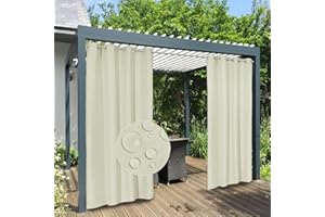 Easy-Going 100% Waterproof Outdoor Curtains Windproof Weatherproof Porch Curtains, Premium Thick Outdoor Privacy Grommet Top Panels for Patio, Gazebo and Pergola, 2 Panels, 54x96 inch, Beige